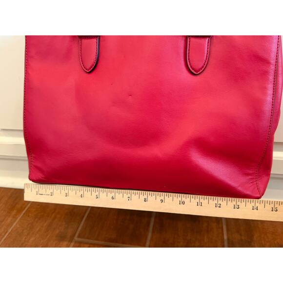 Lauren Ralph Lauren Red Newbury Double Zip Satchel Handbag Purse - Picture 6 of 15